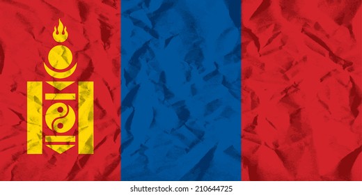 Flag of Mongolia on wrinkled paper vector illustration.
