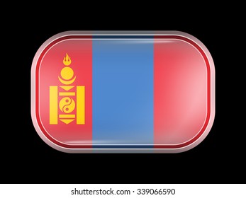 Flag of Mongolia. Rectangular Shape with Rounded Corners. This Flag is One of a Series of Glass Buttons
