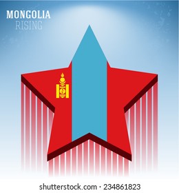 Flag of Mongolia in a rising star illustration on sky blue background, vector design. 