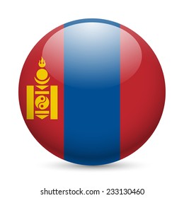 Flag of Mongolia as round glossy icon. Button with Mongolian flag