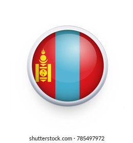 Flag of Mongolia as round glossy icon. Button with Mongolia flag. National flag for country of Mongolia isolated, banner vector illustration. Vector illustration eps10.