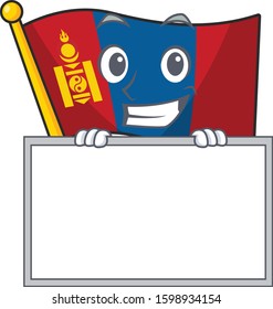 Flag mongolia Scroll cartoon character style grinning with board
