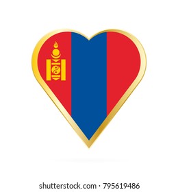 Flag of Mongolia in the shape of Heart, symbol of Love Gold version.