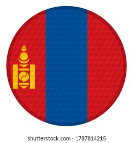 Flag Of Mongolia Vector Illustration. Mongolian Flag Button With Cube Pattern Isolated On White Background