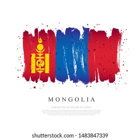Flag of Mongolia. Vector illustration on a white background. Brush strokes are drawn by hand. Independence Day.