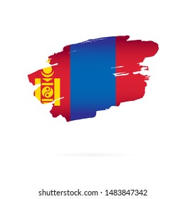 Flag of Mongolia. Vector illustration on a white background. Brush strokes are drawn by hand.