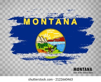 Flag of Montana from brush strokes. United States of America.  Flag State of Montana with title on transparent background for your web site design, app, UI. USA. Vector illustration. EPS10.
