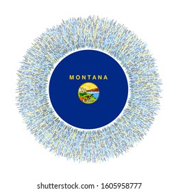 Flag of Montana with colorful rays. Radiant US state sign. Shiny sunburst with Montana flag. Vibrant vector illustration.