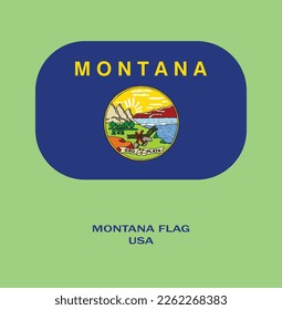 Flag of Montana, Flag of USA state Montana Vector Illustration, Montana flag in rounded corner, Button style Montana flag, USA.