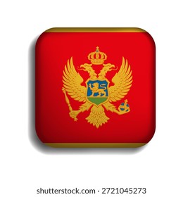 Bandera de Montenegro Botón con sombra. Icono 3D. La forma cuadrada