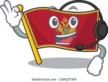 Flag montenegro cartoon with in with headphone character