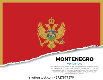 Bandera de Montenegro. Creativo efecto de borde de papel rasgado sobre fondo transparente con irregularidades irregulares. Una apariencia tridimensional con sombras realistas, como si hubiera sido rasgada para revelar una superficie blanca debajo