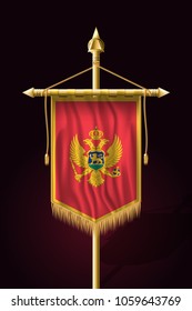 Flag of Montenegro. Festive Vertical Banner. Wall Hangings with Gold Tassel Fringing