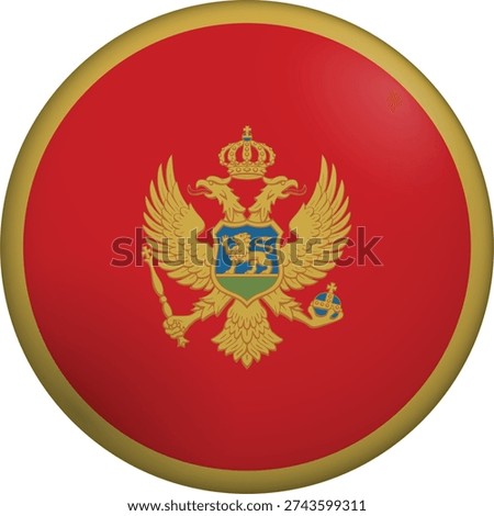 Flag of Montenegro. Glossy circular flag. Button appearance. 3D Icon Design with depth. Professional, tactile look. Perfect for representing national identity in digital interfaces and perfect for websites