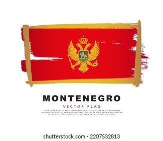 Flag of Montenegro. Red and gold brush strokes, hand drawn. Vector illustration isolated on white background. Colorful logo of Montenegrin flag.