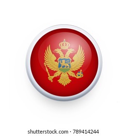 Flag of Montenegro as round glossy icon. Button with Montenegro flag. National flag for country of Montenegro isolated, banner vector illustration. Vector illustration eps10.