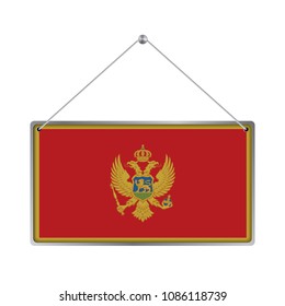 Flag of Montenegro. The symbol of the state in the pennant hanging on the rope, 
rectangle hanging. Vector Illustration EPS10. White Background.