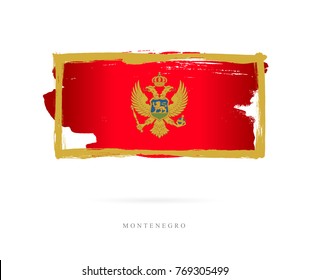 Flag of Montenegro. Vector illustration on white background. Beautiful brush strokes. Abstract concept. Elements for design.