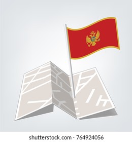 Flag of Montenegro , Montenegro flag waving isolated vector illustration,map and check in