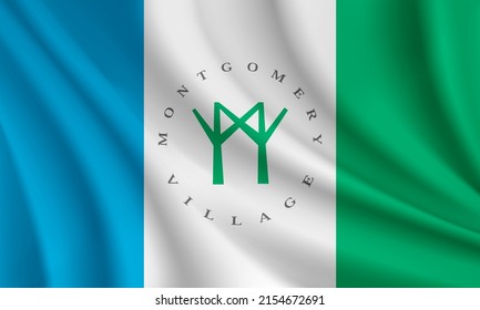 Flag of Montgomery Village, Maryland, USA. Realistic waving flag of Montgomery Village vector background.