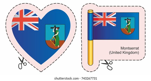 Flag of Montserrat. British Overseas Territories. Vector cut sign here, isolated on white. Can be used for design, stickers, souvenirs.