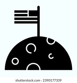 Flag at moon solid icon. Moon with surface craters and usa flag on top. World space week design concept, glyph style pictogram on white background, use for web and app. Eps 10