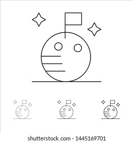 Flag, Moon, Space Bold and thin black line icon set