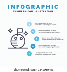 Flag, Moon, Space Line icon with 5 steps presentation infographics Background