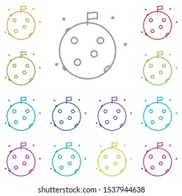 Flag, moon, space multi color icon. Simple thin line, outline vector of space icons for ui and ux, website or mobile application