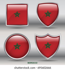 Flag of Morocco in 4 shapes collection with clipping path