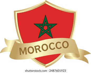 Flag of morocco as around the metal gold shield with morocco flag