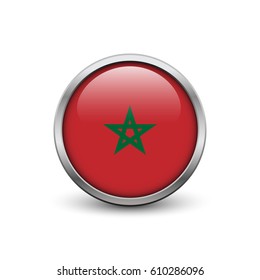 Flag of Morocco, button with metal frame and shadow
