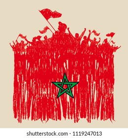  Flag of Morocco,  fans of silhouette, hand point, vector