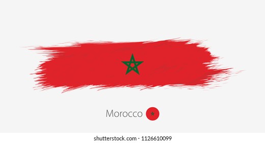 Flag of Morocco, grunge abstract brush stroke on gray background. Vector illustration.