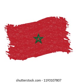 Flag of Morocco, Grunge Abstract Brush Stroke Isolated On A White Background. Vector Illustration. National Flag In Grungy Style. Use For Brochures, Printed Materials, Logos, Independence Day