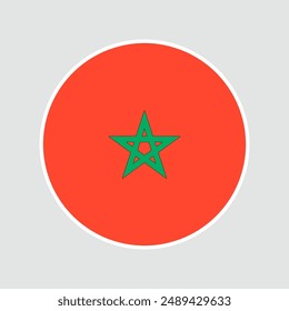 The flag of Morocco. Flag icon. Standard color. Round flag. Digital illustration. Vector illustration.	