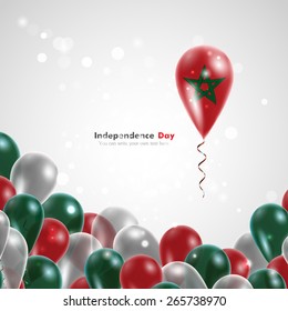 Flag of Morocco on balloon. Celebration and gifts. Ribbon in the colors are twisted. Independence Day. Balloons on the feast of the national
