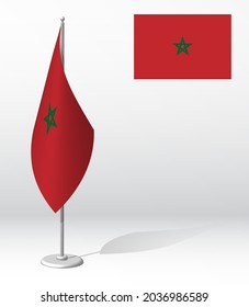flag of MOROCCO on flagpole for registration of solemn event, meeting foreign guests. National independence day of MOROCCO. Realistic 3D vector on white