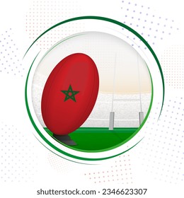 Flag of Morocco on rugby ball. Round rugby icon with flag of Morocco. Vector illustration.