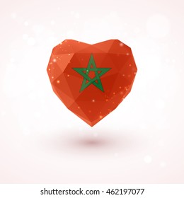 Flag of Morocco in shape of diamond glass heart in triangulation style for info graphics, greeting card, celebration of Independence Day, printed materials 