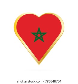 Flag of Morocco in the shape of Heart, symbol of Love Gold version.