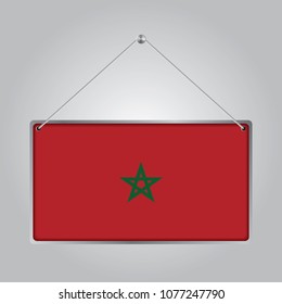 Flag of Morocco. The symbol of the state in the pennant hanging on the rope, 
rectangle hanging. Vector Illustration EPS10.