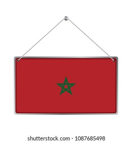 Flag of Morocco. The symbol of the state in the pennant hanging on the rope, 
rectangle hanging. Vector Illustration EPS10. White Background.