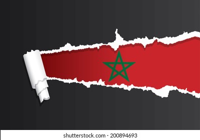 Flag of Morocco under ripped paper vector illustration.