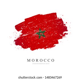 Flag of Morocco. Vector illustration on a white background. Brush strokes are drawn by hand. Independence Day.
