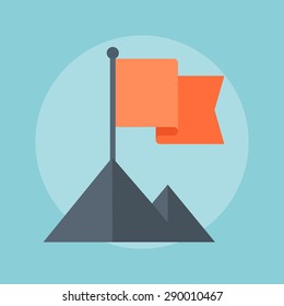 Flag And Mountain Flat Style, Colorful, Vector Icon For Info Graphics, Websites, Mobile And Print Media.