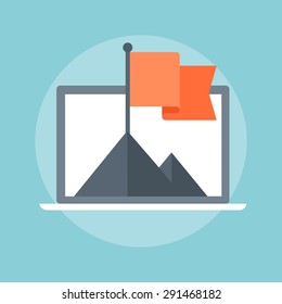 Flag And Mountain Flat Style, Colorful, Vector Icon For Info Graphics, Websites, Mobile And Print Media.