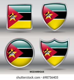Flag of Mozambique in 4 shapes collection with clipping path