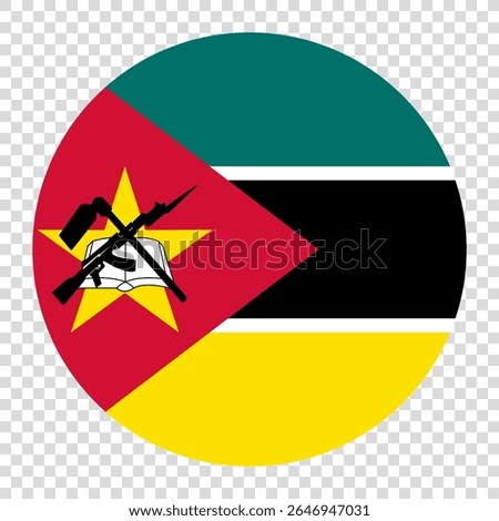 Flag of Mozambique. Mozambique circle flag logo icon computer vector illustration design. Checkerboard background.