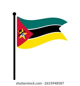 Bandeira de Moçambique. Bandeira de Moçambique computador digital vetor ilustração ícone design. Bandeira de mastro flutuante.